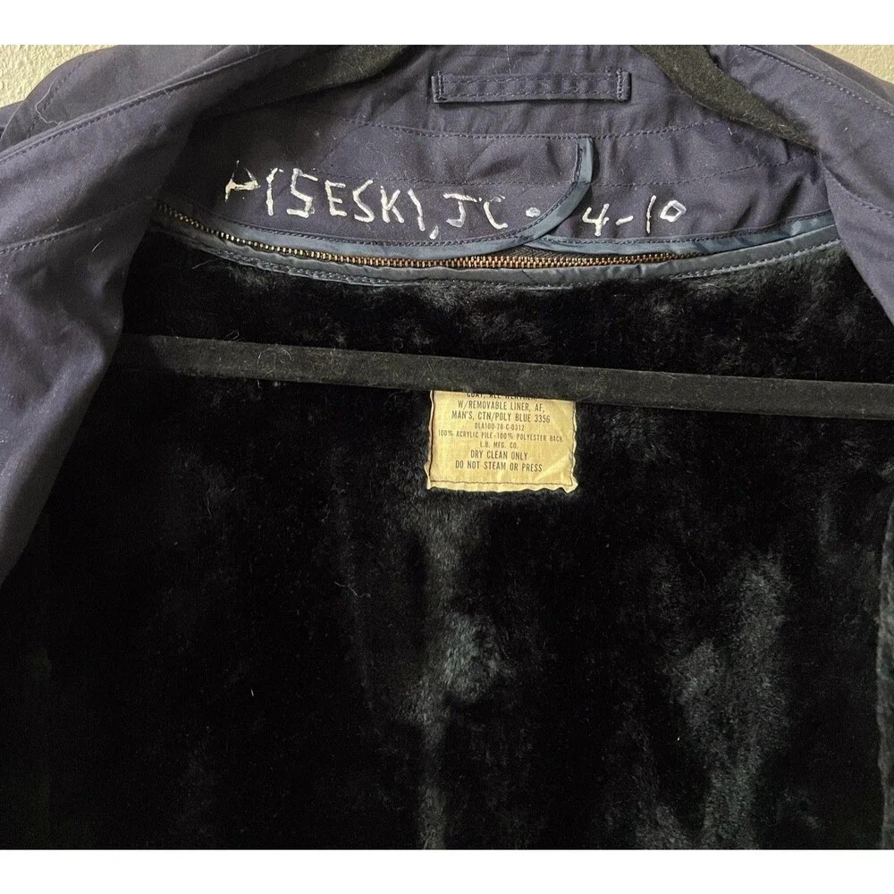 VTG US Air Force All Weather Coat Trench 46R Removable Liner Military Blue 70s